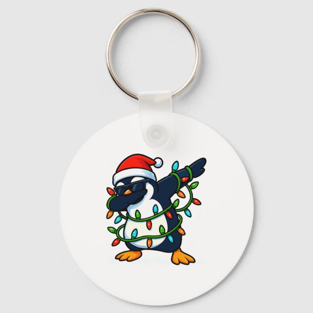 Dabbing Penguin Christmas Girls Xmas Lights Boys C Keychain (Front)