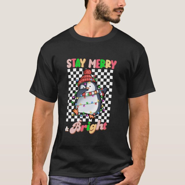 Dabbing Penguin Stay Merry and Bright Groovy Chris T-Shirt (Front)
