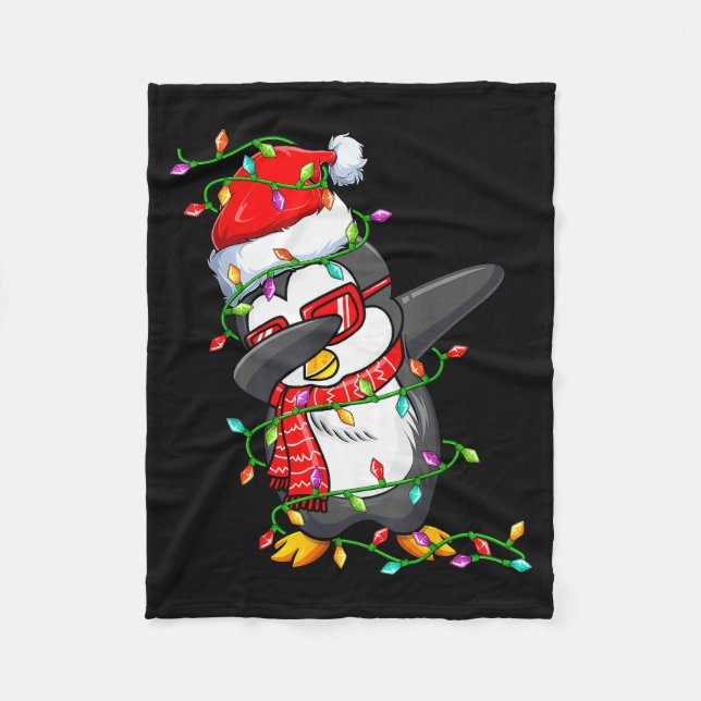 Dabbing Penguin Wearing Santa Hat - Penguin Lover  Fleece Blanket (Front)