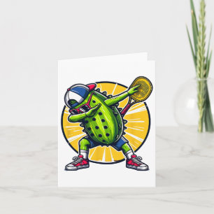 Dabbing Pickle Dancing Cucumber Playing Pickleball Card
