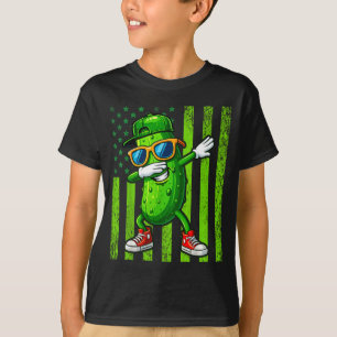 Dabbing pickle retro american flag funny cucumber T-Shirt