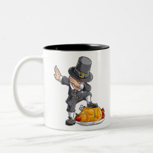 Dabbing Pilgrim Boy Turkey Thanksgiving Day Men Fu Two-Tone Coffee Mug