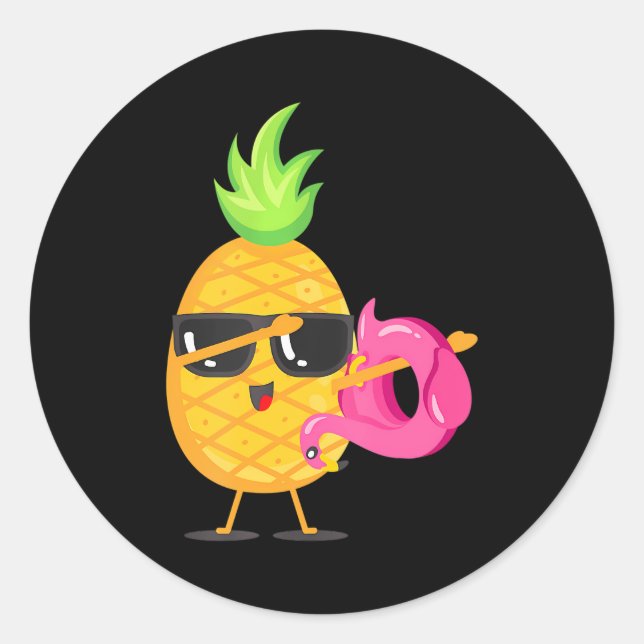 Dabbing Pineapple Flamingo Float Aloha Beaches Classic Round Sticker (Front)