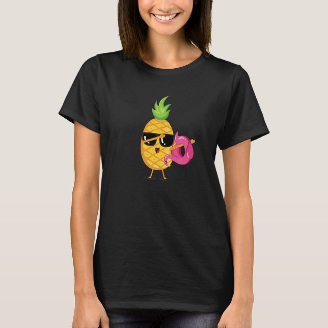 Dabbing Pineapple Flamingo Float Aloha Beaches Haw T-Shirt (Front)