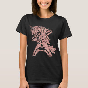 Dabbing Pink Glitter Unicorn Skeleton Halloween T-Shirt