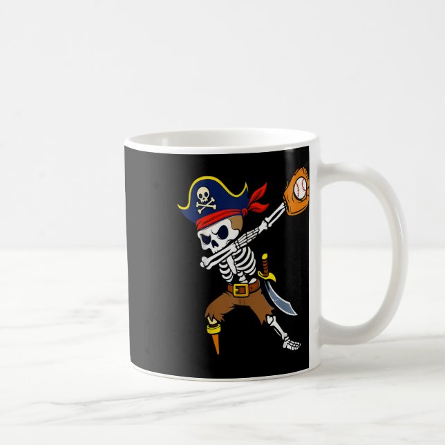 Dabbing Pirate Skeleton Baseball Funny Halloween  Coffee Mug (Right)