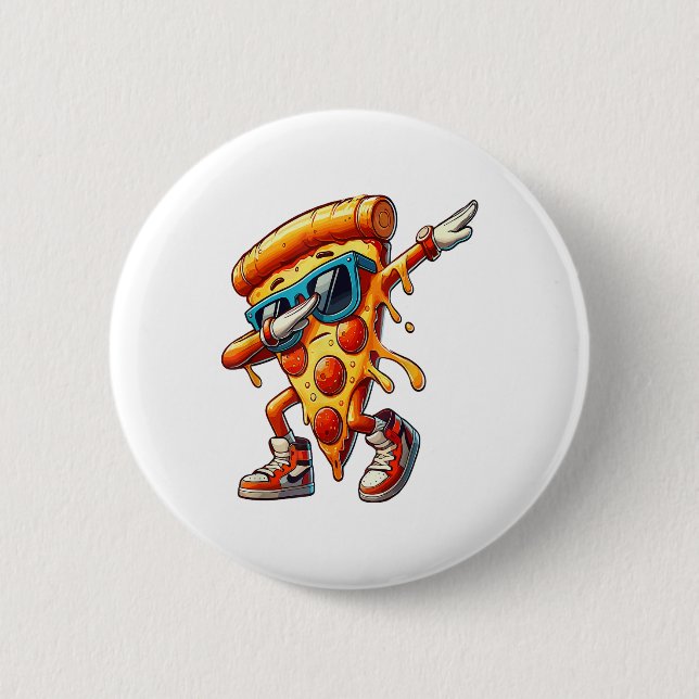 Dabbing Pizza Slice Fun Graphic Tee for Food Lover 2 Inch Round Button (Front)