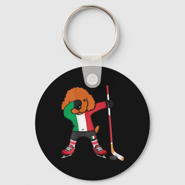 Dabbing Poodle Dog Italy Ice Hockey Fans Jersey Wi Keychain (Front)