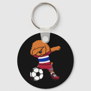 Dabbing Poodle Dog Thailand Soccer Fan Jersey Foot Keychain