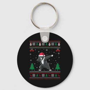 Dabbing Portuguese Water Dog Santa Hat Boys Girls Keychain