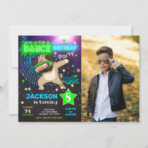 Dabbing Pug Birthday Invitation / Boy Dance Party
