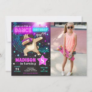 Dabbing Pug Birthday Invitation / Dance Party