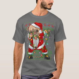 Dabbing Pug Dog Xmas Lights Funny Ugly Pug Santa C T-Shirt