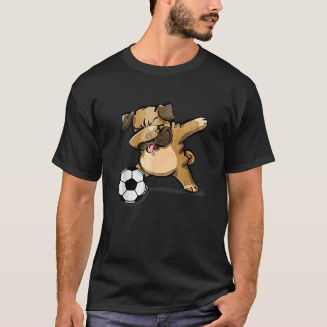 Dabbing Pug Funny Dog Soccer Lovers Football Pug L T-Shirt (Front)