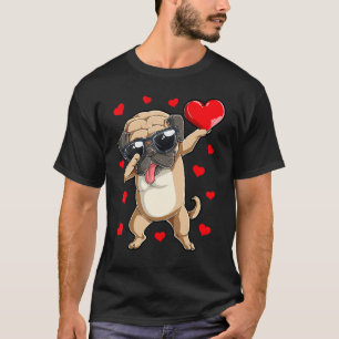 Dabbing Pug Heart Valentines Day Boys Kids Love Do T-Shirt