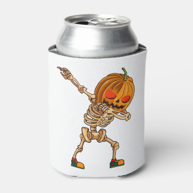 Dabbing Pumpkin - Scary Skeleton Costume - Funny H Can Cooler (Can Front)