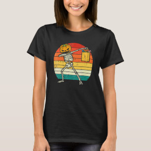 Dabbing Pumpkin Skeleton Candy Retro Toddler Boys T-Shirt