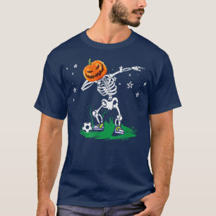 Dabbing Pumpkin Skeleton Halloween Soccer Player T T-Shirt