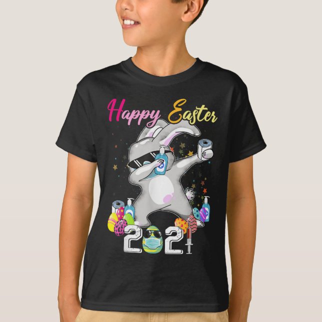 Dabbing Rabbit Easter Day 2021 Eggs T-Shirt (Front)