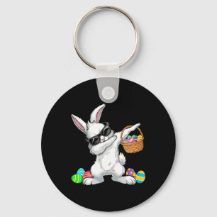 Dabbing Rabbit Easter Day Eggs Bysket Boys Kids Ea Keychain