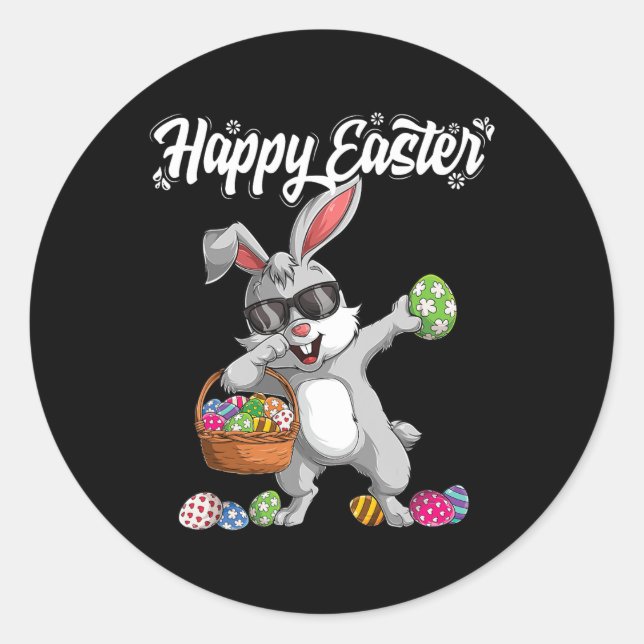 Dabbing Rabbit Easter Day Eggs Dab Boys Girls Kid  Classic Round Sticker (Front)