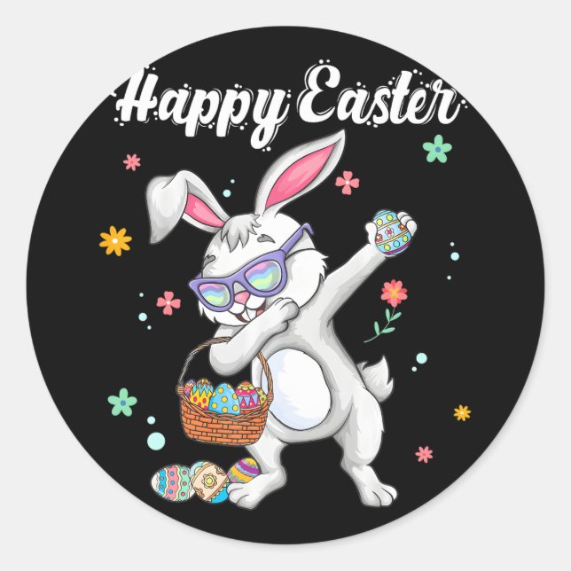 Dabbing Rabbit Easter Day Eggs Dab Bunny Boys Classic Round Sticker (Front)