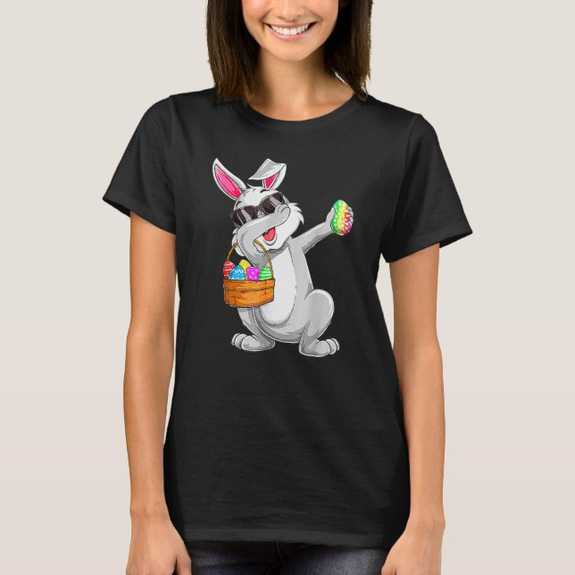Dabbing Rabbit Easter Day Eggs Hunting Basket Dab  T-Shirt (Front)