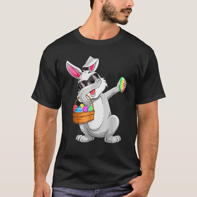 Dabbing Rabbit Easter Day Eggs Hunting Basket Dab  T-Shirt (Front)