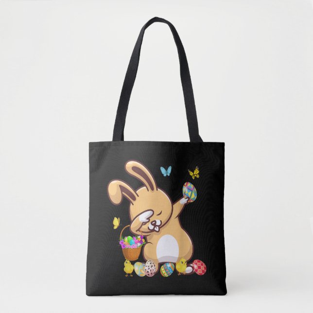 Dabbing Rabbit Easter Day Eggs Tote Bag (Front)