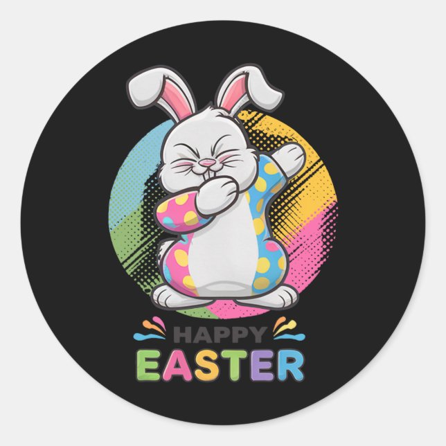 Dabbing Rabbit Happy Easter Day Bunny Eggs Dab Boy Classic Round Sticker (Front)