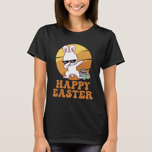 Dabbing Rabbit Happy Easter Day Cute Bunny Egg Hun T-Shirt (Front)