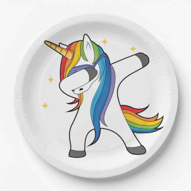 Dabbing Rainbow Unicorn Paper Plates (Front)