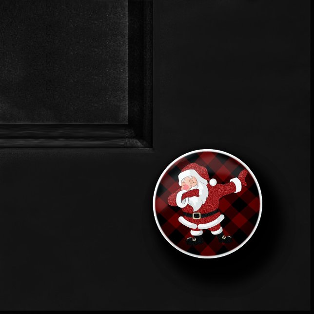 Dabbing Red Plaid Santa Claus | Fun Rustic Buffalo Ceramic Knob (Creator Uploaded)