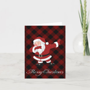 Dabbing Red Plaid Santa Claus   Fun Rustic Buffalo Holiday Card