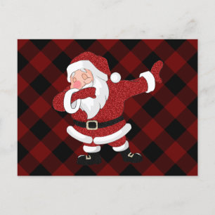 Dabbing Red Plaid Santa Claus   Fun Rustic Buffalo Holiday Postcard