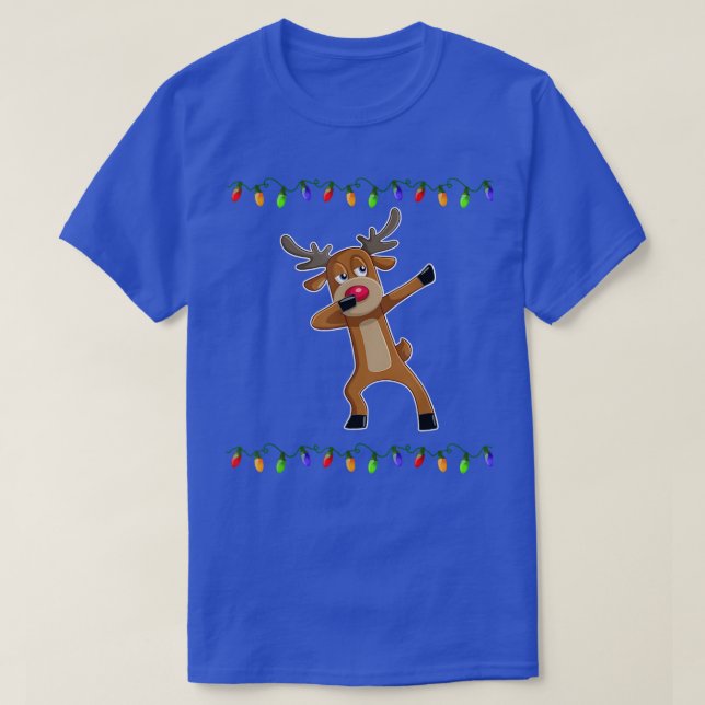 Dabbing Reindeer Christmas Lights Dab Funny Reinde T-Shirt (Design Front)