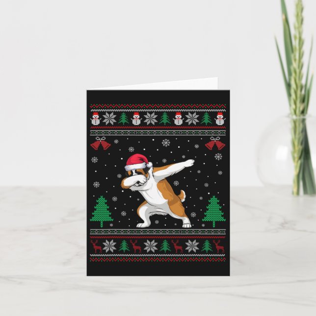 Dabbing Saint Bernard Dog Santa Hat Boys Girls Chr Card (Front)