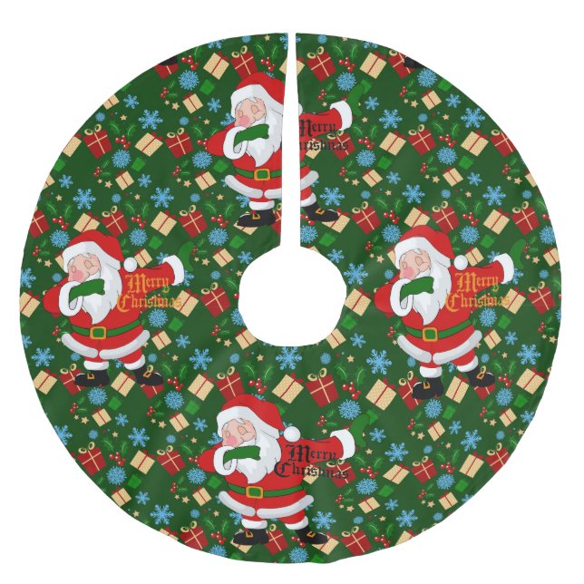 dabbing santa brushed polyester tree skirt (Front)