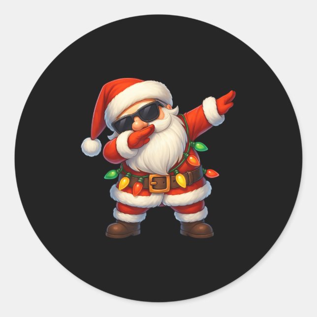 Dabbing Santa Christmas Lights Dab Xmas Girls Boys Classic Round Sticker (Front)