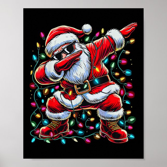 Dabbing Santa Christmas Lights Holidays Fun  Poster (Front)