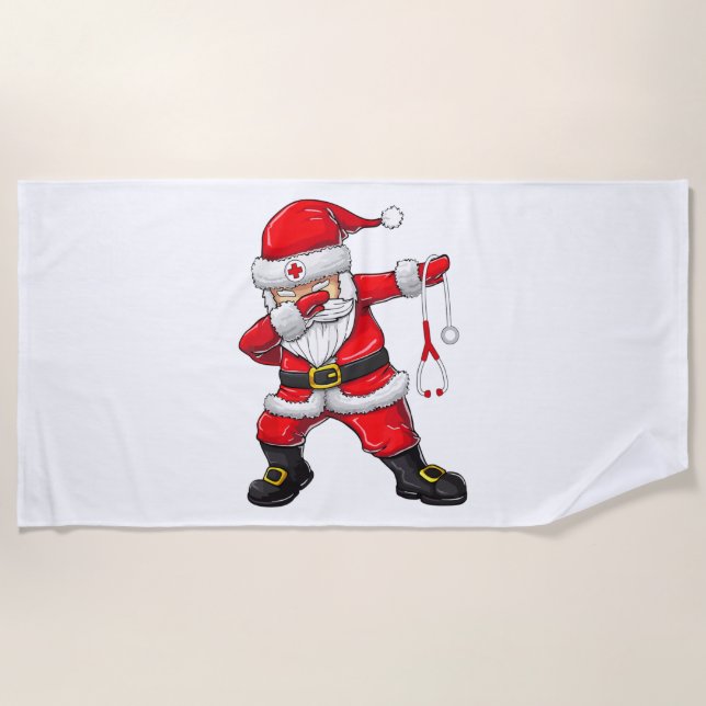 Dabbing Santa Christmas Scrub   Beach Towel (Front)