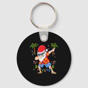 Dabbing Santa Christmas Summer Trocal Hawaiian Sur Keychain