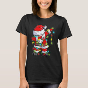 Dabbing Santa Christmas Tree Lights Happy Xmas 4 T-Shirt