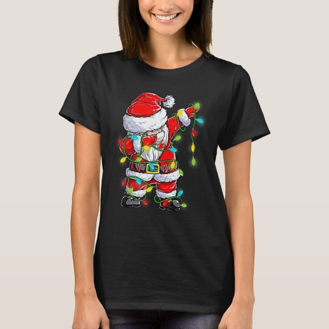 Dabbing Santa  Christmas Tree Lights Happy Xmas 4 T-Shirt (Front)