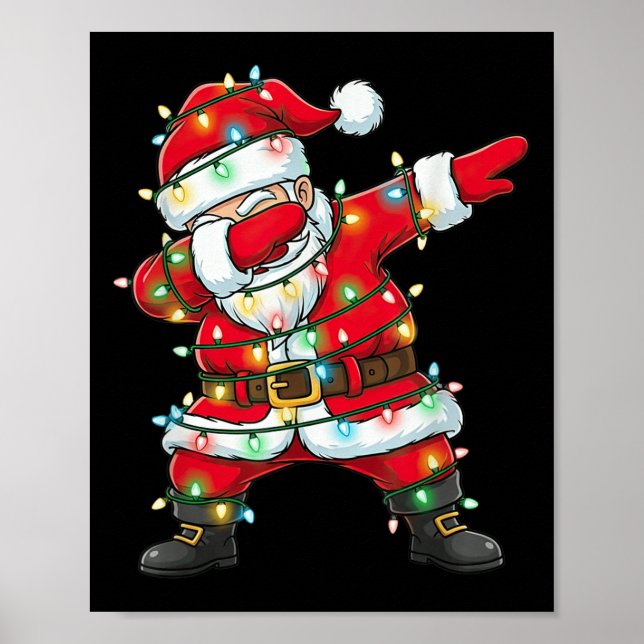 Dabbing Santa Claus Christmas Lights Xmas Dab Men  Poster (Front)