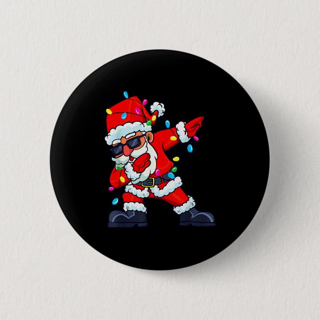 Dabbing Santa Claus Christmas Tree Lights Boys Kid 2 Inch Round Button (Front)