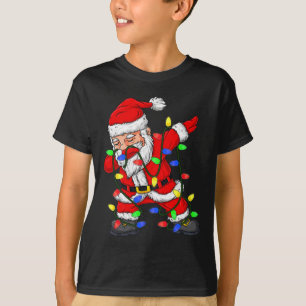 Dabbing Santa Claus Christmas Tree Lights Boys Kid T-Shirt
