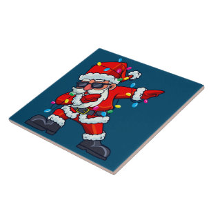 Dabbing Santa Claus Christmas Tree Lights Boys Kid Tile