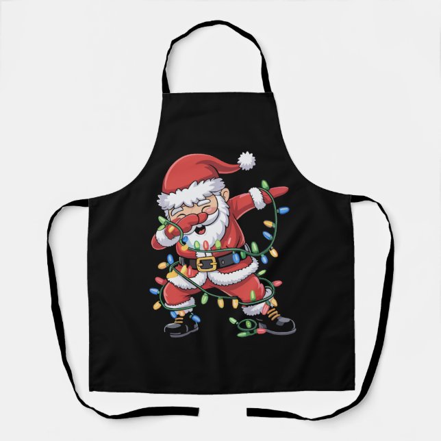 Dabbing Santa Claus Funny Christmas Lights Apron (Front)