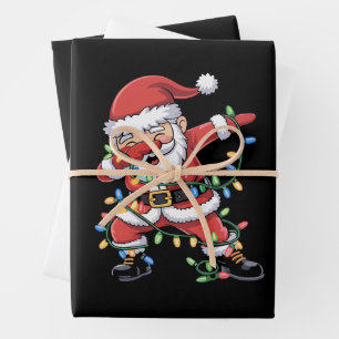 Dabbing Santa Claus Funny Christmas Lights Wrapping Paper Sheet